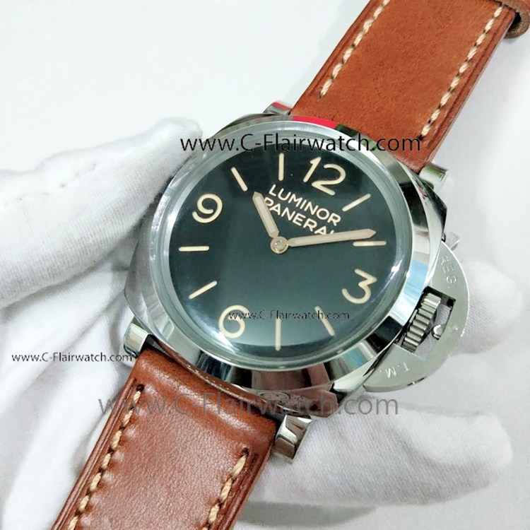 Panerai PAM 372 Luminor Watch Black Dial Brown Leather Strap